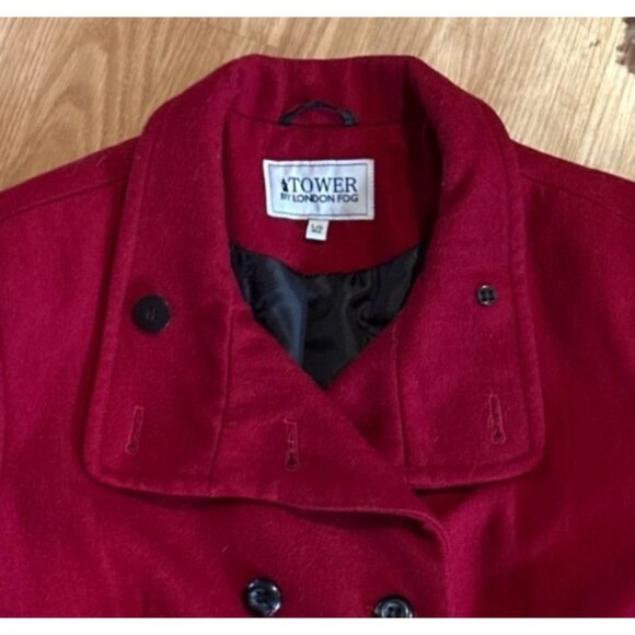 Tower By London Fog Coat Womens Lg Red Double Breasted Wool Blend Peacoat Lined - Picture 5 of 11